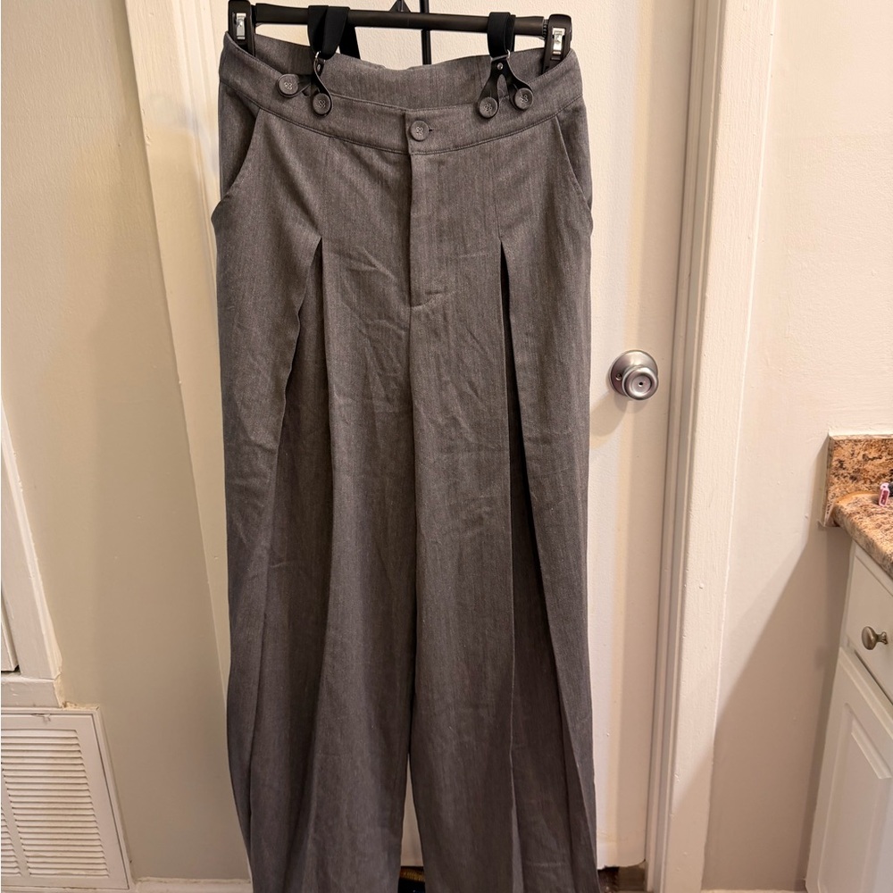 Voodoo Vixen Charcoal Suspender Wide Pants - Picture 3 of 5